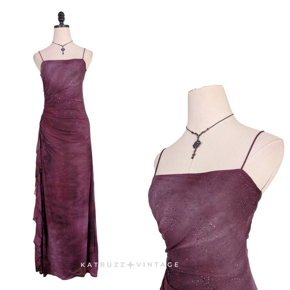 Vintage Triangles Prom Dress Maxi Gown S Purple Ruffle Ombre Fairy Goth Fantasy